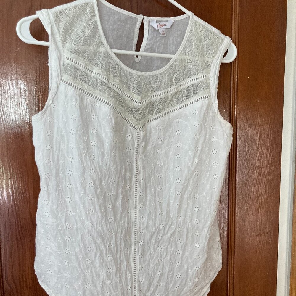 White Eyelet Lace Sleeveless Top